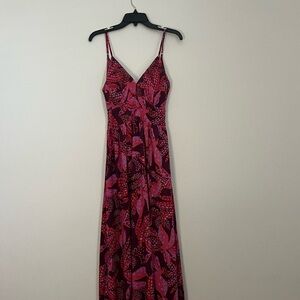 Jessica Simpson Pink and Burgundy Floral Maxi Dress, Size M